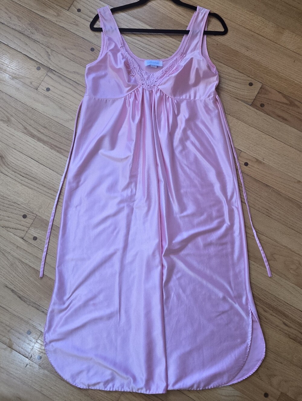 Vintage Stardust Pink Lace Empire Waist Nightgown - Made in USA - Size M